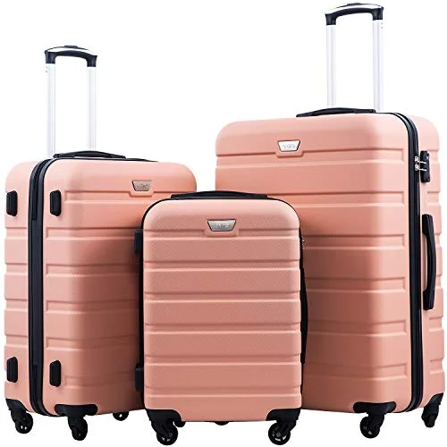 COOLIFE Luggage 3 Piece Set Suitcase Spinner Hardshell Lightweight-Sakura Pinl