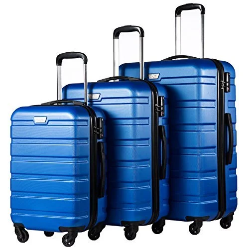 Coolife Luggage 3 Piece Set Suitcase Spinner Hardshell Lightweight TSA Lock (blue)