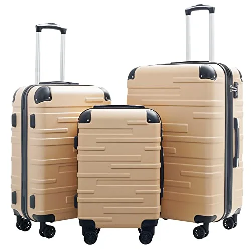 Coolife Luggage Expandable(only 28") Suitcase 3 Piece Set-Champagne