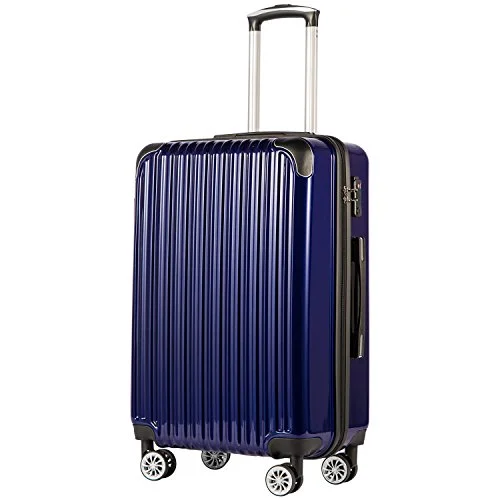 Coolife Luggage Expandable(only 28") Suitcase PC+ABS Spinner 20in 24in 28in Carry on (navy new, L(28in))