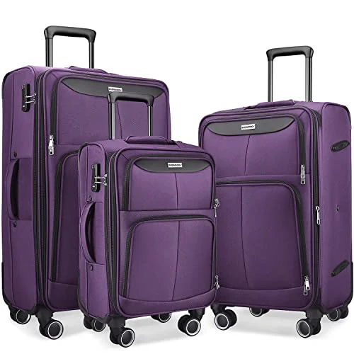 SHOWKOO 3 Piece Expandable Luggage Set with TSA Lock - Soft Shell - Purple