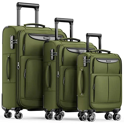 SHOWKOO Luggage Sets 3 Piece Softside Expandable Lightweight-Olive Green