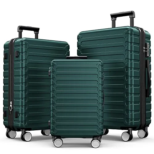 SHOWKOO Luggage Sets Expandable ABS Hardshell 3pcs Clearance-Green