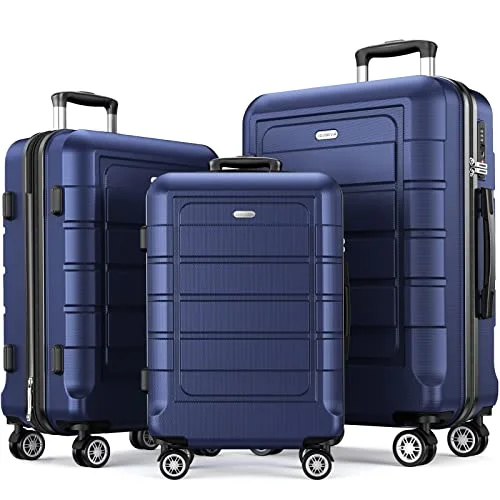 SHOWKOO Luggage Sets Expandable PC+ABS Durable Suitcase-Blue