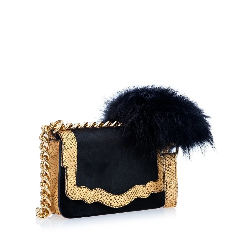 Audreyette Mini Novelty: Designer Crossbody in Black and Gold