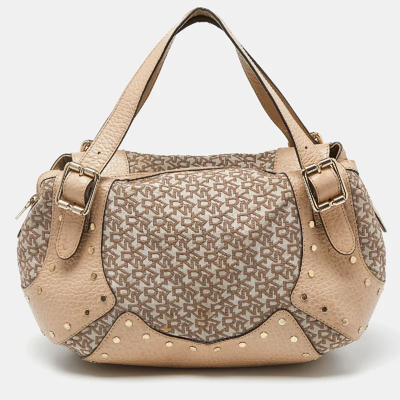 Dkny  Signature Canvas And Leather Studded Hobo