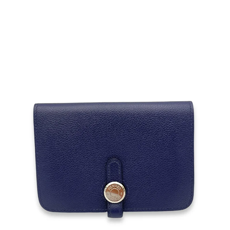 Dogon Compact Bleu Encre in Calfskin, Palladium hardware