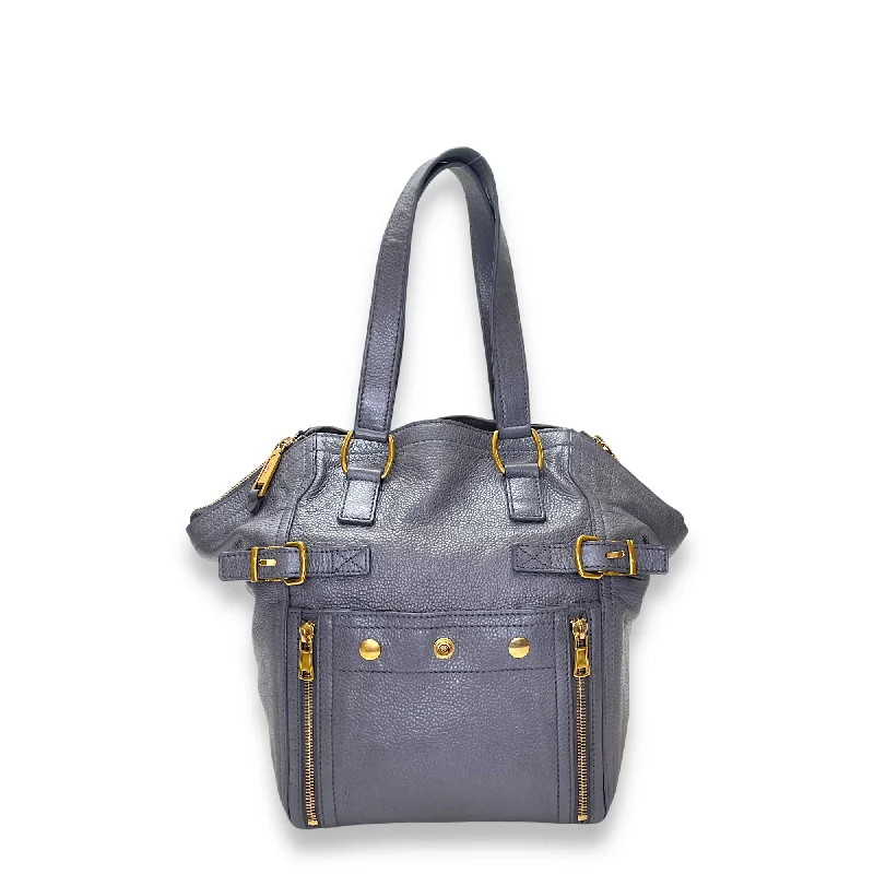 Downtown Grey Tote Bag in Calfskin, Gold hardware