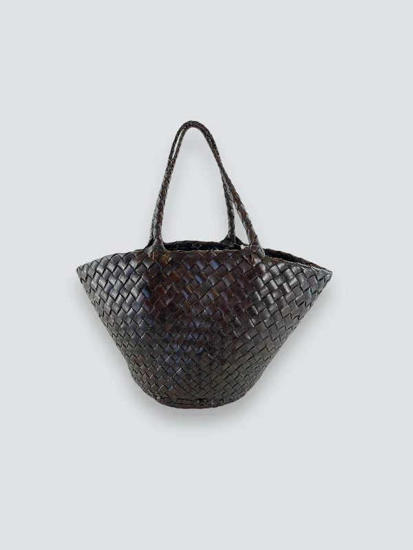 Dragon Chocolate Brown Woven Leather Basket Tote