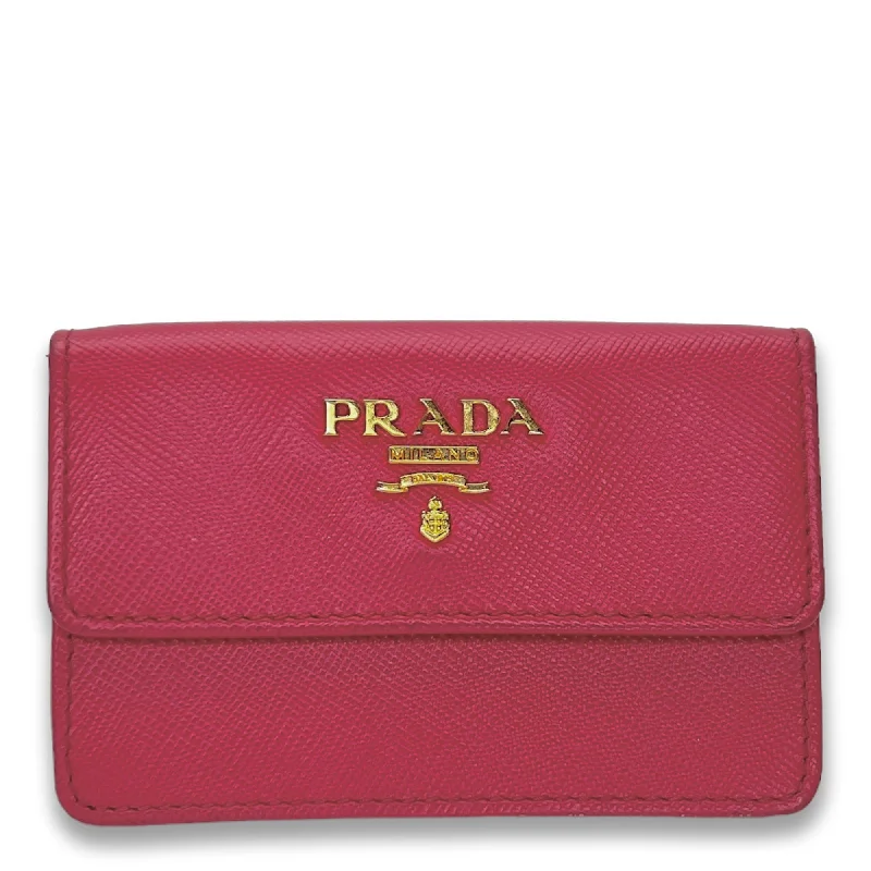 Flap Pink Wallet in Saffiano Leather, Gold hardware