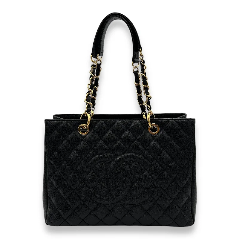 GST Grand Shopping Tote Tote Bag Black in Caviar Leather, Gold hardware