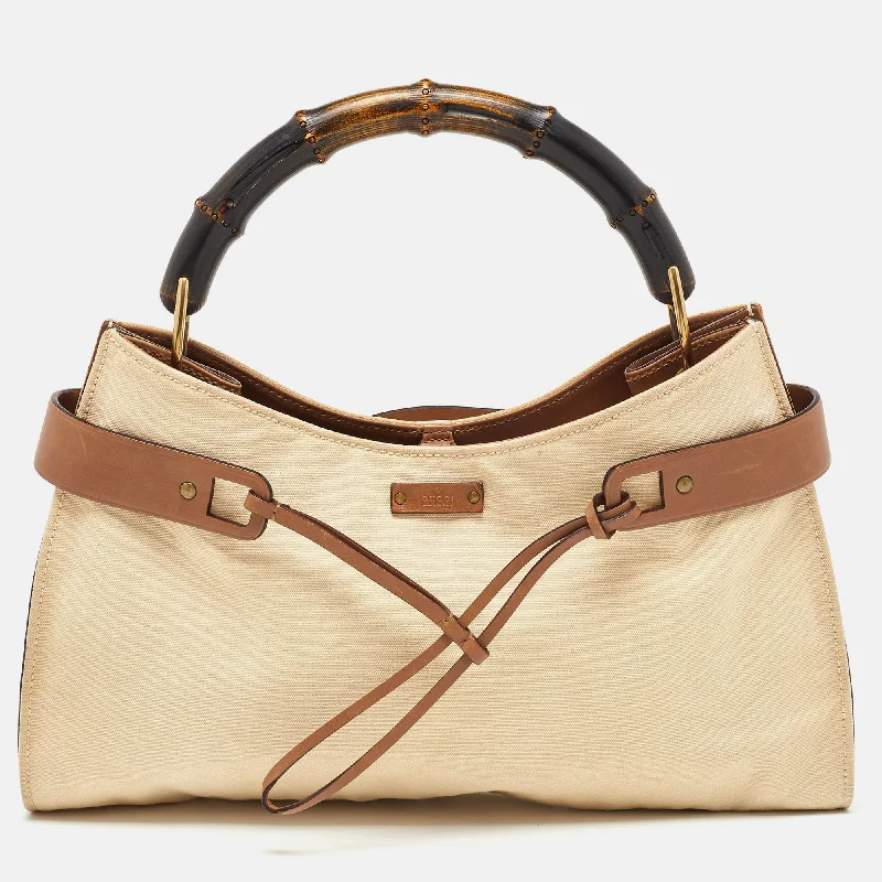 Gucci /brown Canvas And Leather Vintage Bamboo Hobo