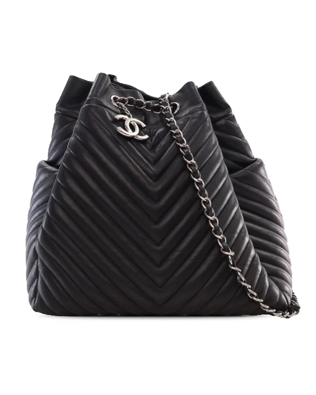 Quilted Leather Bucket Bag with Drawstring Closure