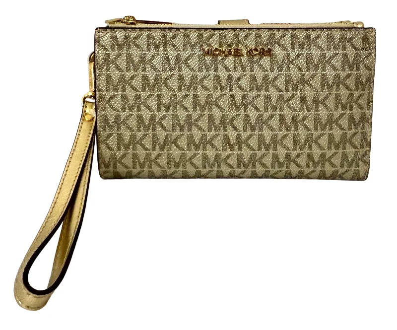 Michael Kors Jet Set Travel MK Metallic Signature Double Zi hone Case Wristlet