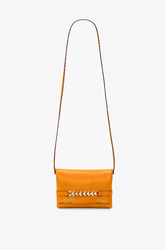 Mini Chain Pouch Bag With Long Strap In Mandarin Leather