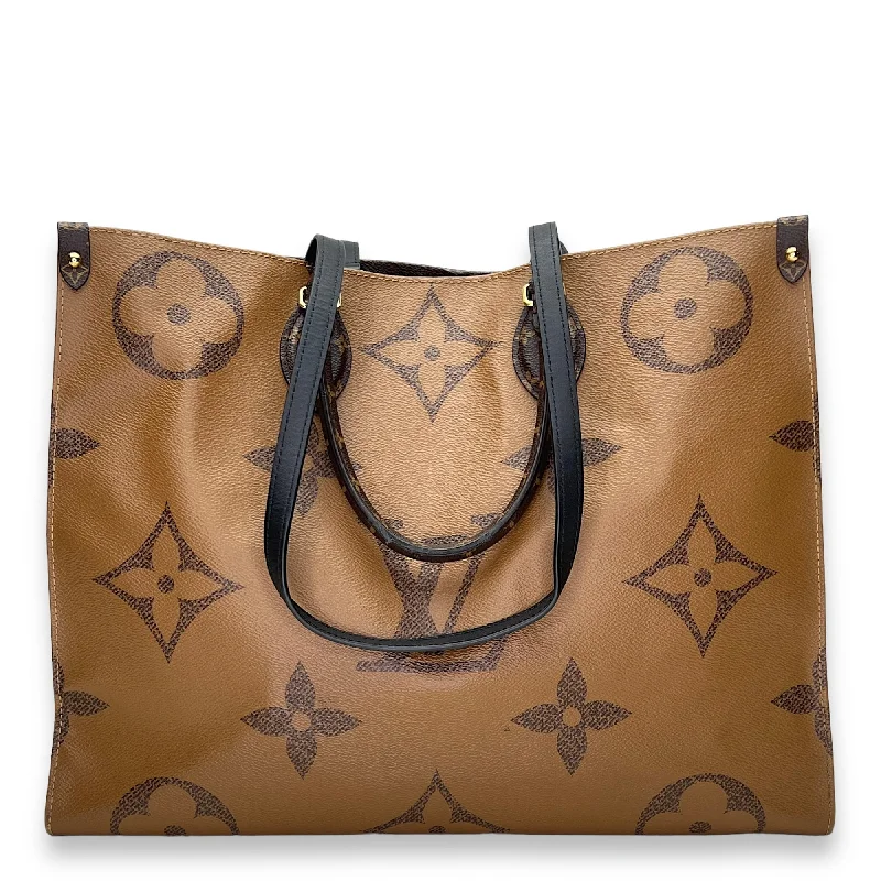 OnTheGo GM Brown Tote Bag in Monogram Coated Canvas, Gold hardware