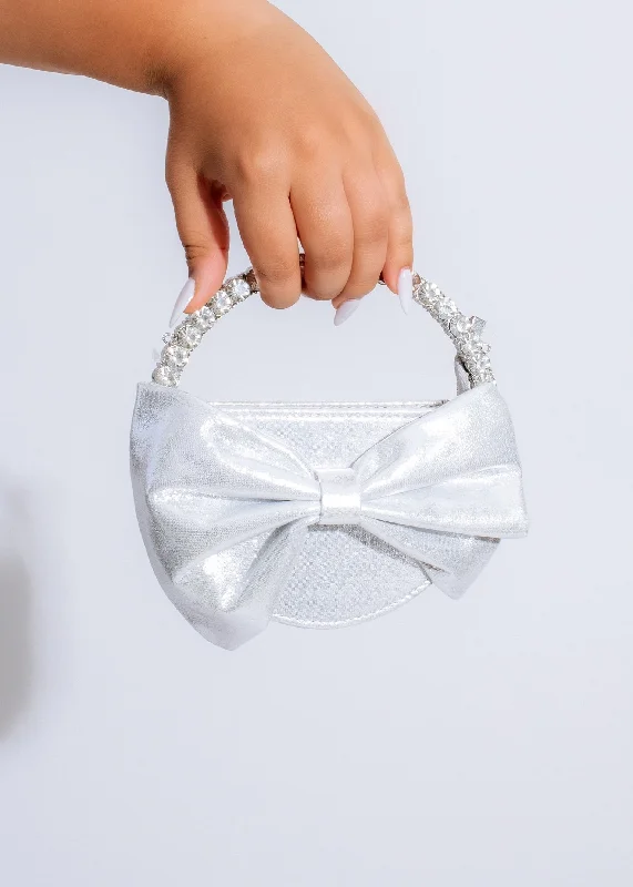 Sweetest Girl Bow Handbag Silver