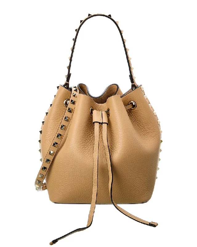 Valentino Rockstud Grainy Leather Bucket Bag