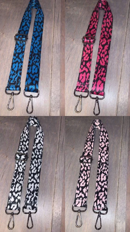 Assorted Color Leopard Bag Strap - 3.8 cm width   Fuchsia, Light Pink, Blue or White