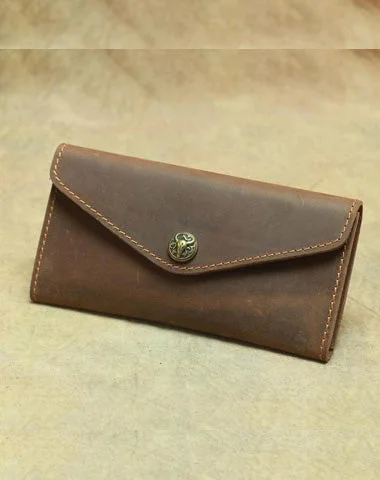 Vintage Mens Leather Long Wallet Envelope Long Wallet Phone Clutch Wallet For Men