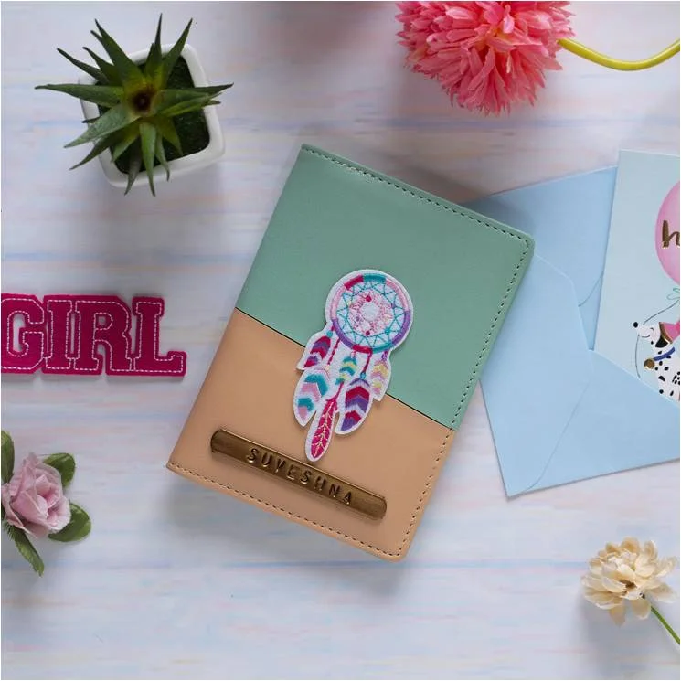 Personalised  Dual Tone Mint & Peach Passport Cover