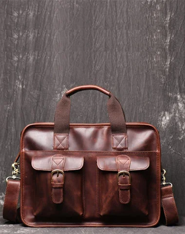 Red Brown Leather Mens 14 inches Large Laptop Work Bag Handbag Briefcase Shoulder Bags Business Bags For Men